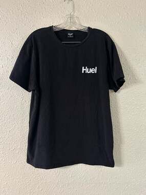 Huel T-Shirt Mens Large Black Logo Solid Crew Neck Short Sleeves Pullover Cotton